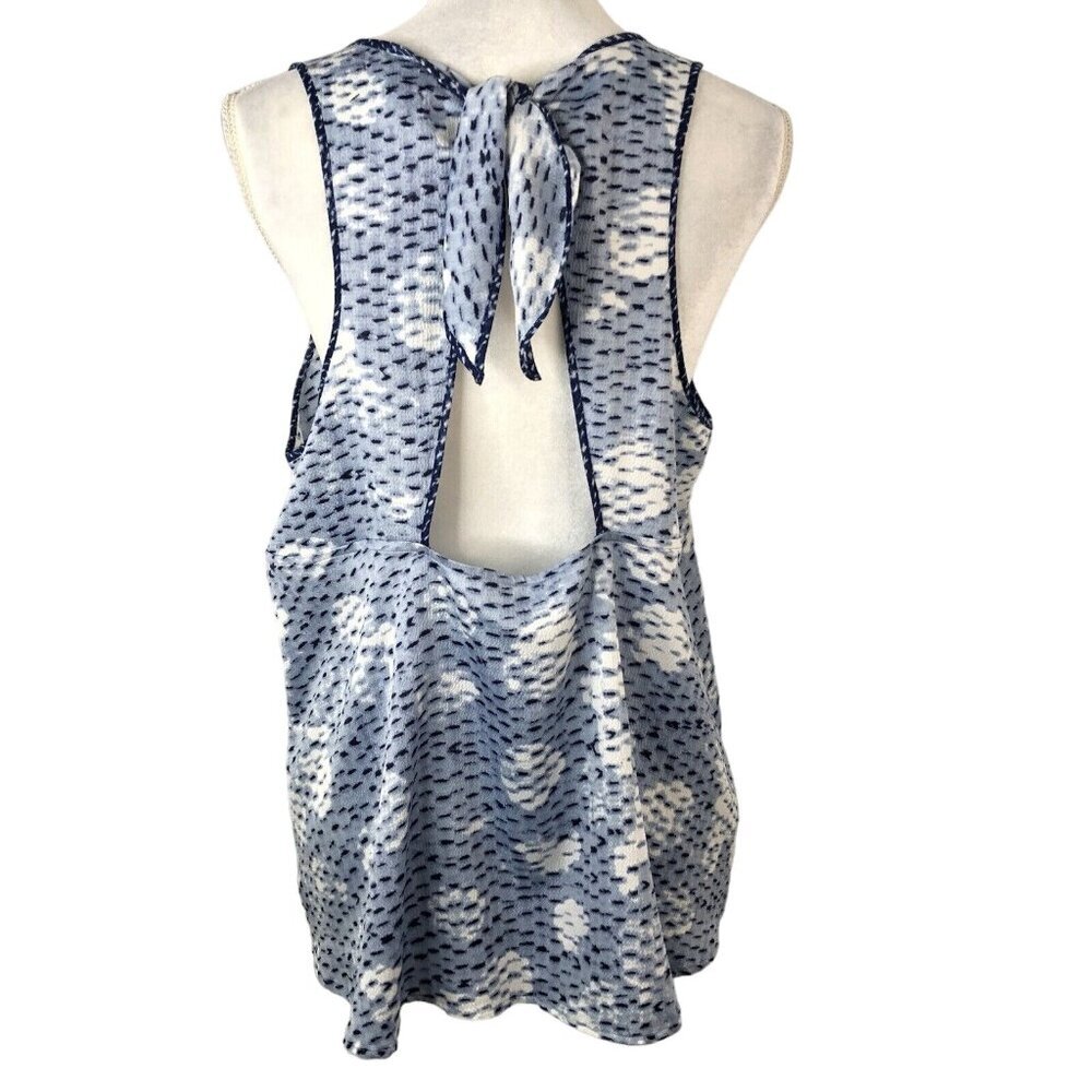 Lou & Grey Womens Sleeveless Top Size Large Blue Textured Open Tie Back - Picture 6 of 15
